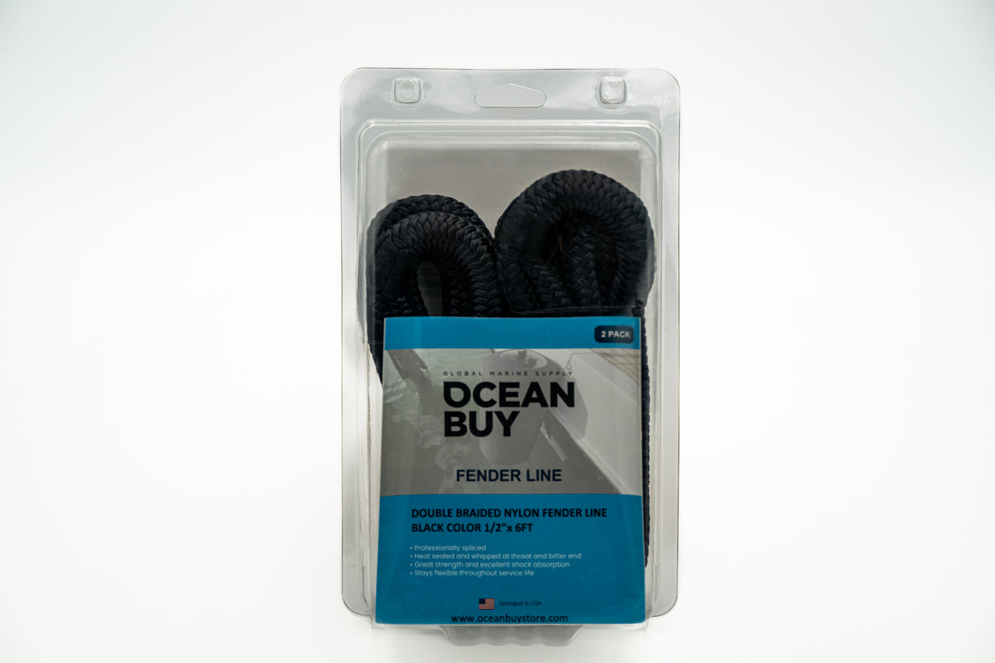 Double Braid Nylon Boat Fender Lines Ocean Buy  - 1/2" x 6ft, 8ft, 12ft - 2-Pack, Premium Quality