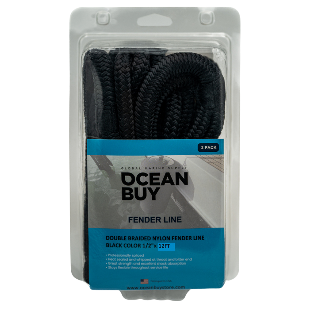 Double Braid Nylon Boat Fender Lines Ocean Buy  - 1/2" x 6ft, 8ft, 12ft - 2-Pack, Premium Quality