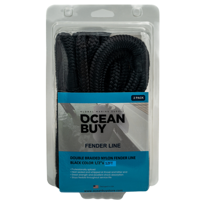 Double Braid Nylon Boat Fender Lines Ocean Buy  - 1/2" x 6ft, 8ft, 12ft - 2-Pack, Premium Quality
