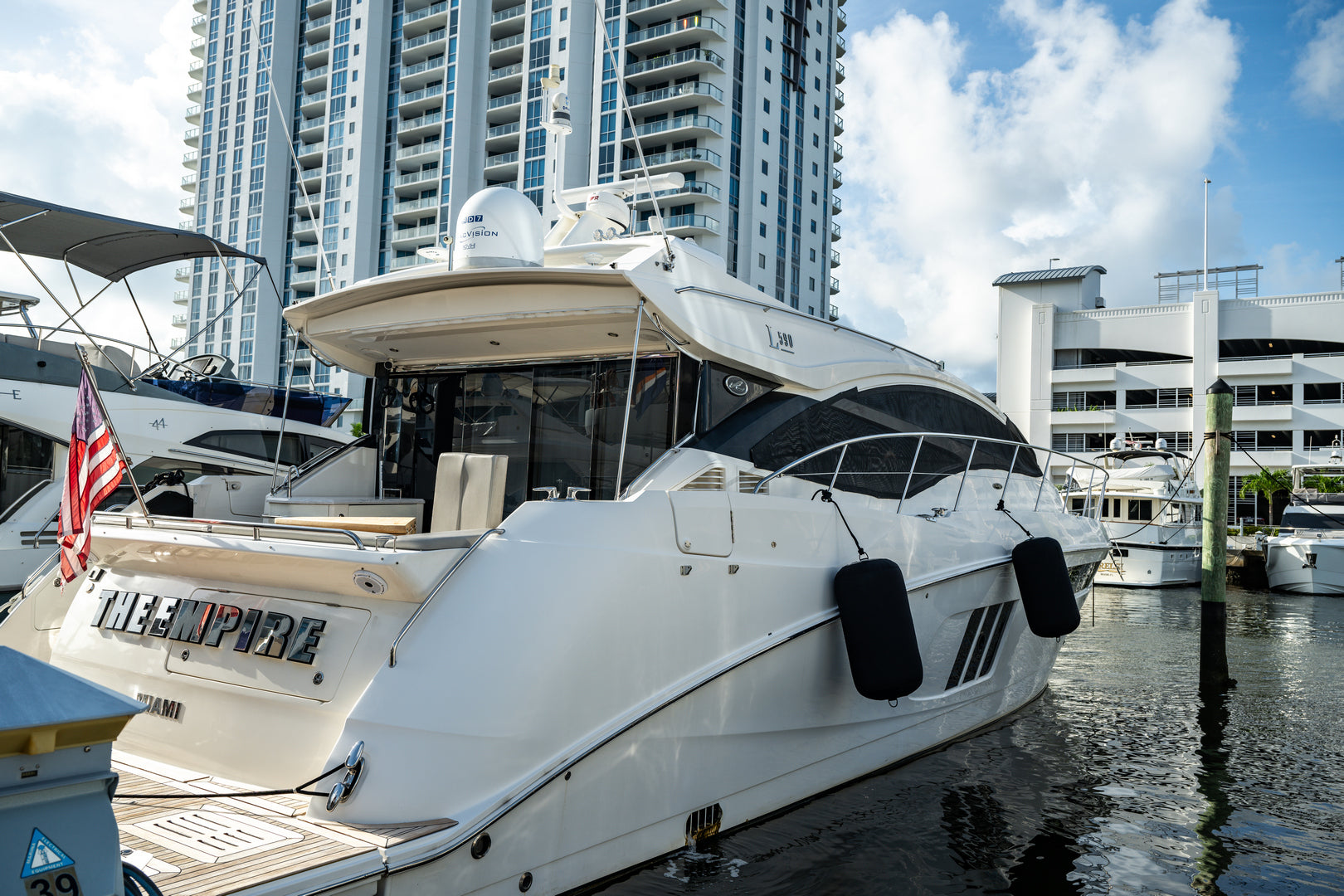 Fender seen from a wide perspective installed on a luxury boat